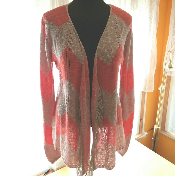 Spring/Summer Bohemian Coral Chevron Print Cardigan🛍️ - Picture 2 of 7